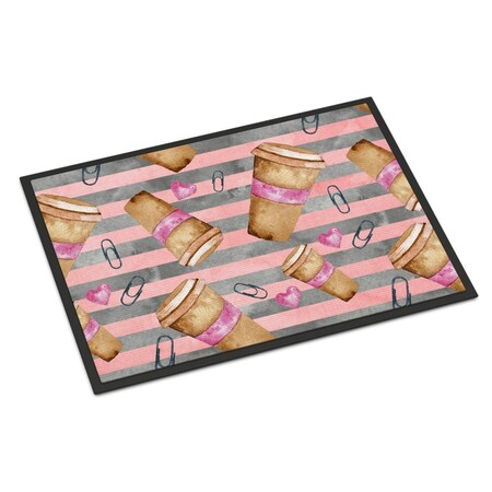Carolines Treasures Watercolor Coffee and Paper Clips Indoor or Outdoor Mat, 18 x 27 in. BB7538MAT